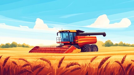 Obraz premium Harvesting Wheat in a Sunny Field: A Combine Harvester at Work