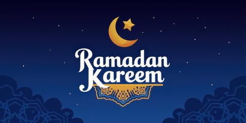 Peaceful Ramadan Kareem Crescent Moon and Starry Night Sky
