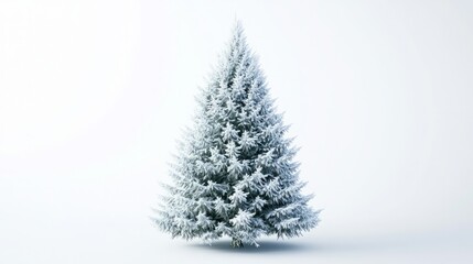 A hyper-realistic 3D Christmas tree with frosted branches and intricate decorations, isolated on a bright white background