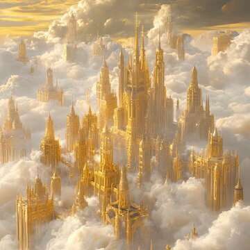 Fantasy heaven golden on clouds.