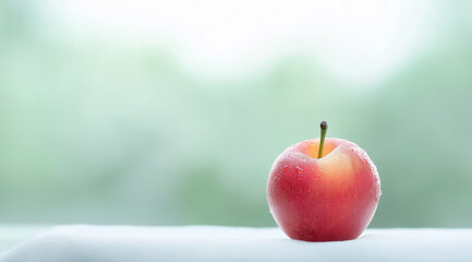 Ripe Peach with Fresh Water Droplets on a Luminous Surface