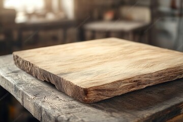 Fototapeta premium Wooden cutting board on a rustic table.