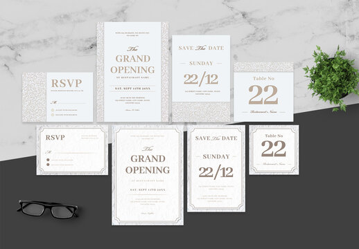 Beige And White Invitation Set