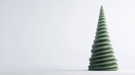 Obraz premium A minimalist 3D rendering of a Christmas tree with spiral ornaments, isolated on a plain white surface -