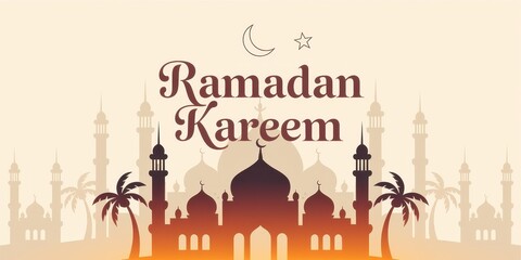 Serene Ramadan Kareem Celebration with Crescent Moon and Majestic Minarets