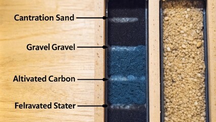 Obraz premium A crosssection view illustrating the inner workings of a filtration system showcasing layers of different materials designed to capture contaminants effectively.
