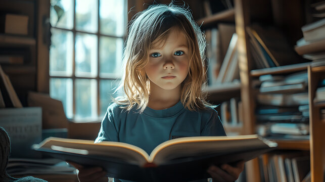 girl reading a book in a Classroom library 