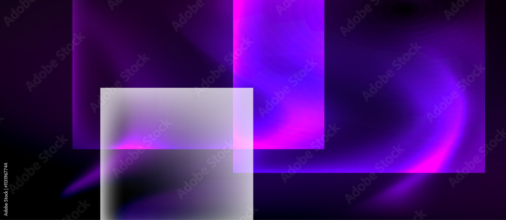 Poster glass squares with neon shiny light abstract background