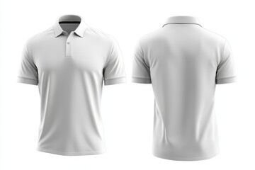 White short-sleeve polo shirt mockup, front and back view, isolated on white background.