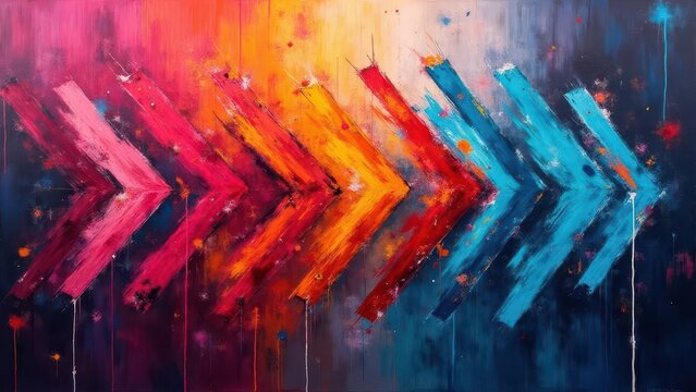 Dynamic thunder gradients. Futuristic abstract grid with vector lightning rods and sharp arrow configurations creating a sense of soaring energy on a neon spectrum from red to ultraviolet