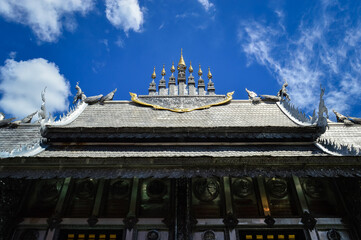 Obraz premium Silver Chapel Lanna Architecture at Sri Suphan Temple, Symbols of Buddhism, South East Asia at Chiang Mai, Northern Thailand