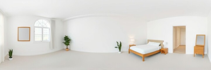 White empty guestroom in spherical projection with full seamless hdri panorama 360 angle for VR content, 360, bedroom