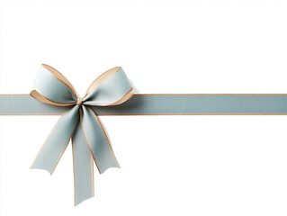 Decorative golden bow with long ribbon isolated on white background. Holiday decoration