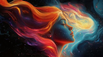 Fototapeta premium Cosmic Woman: A Dreamy, Abstract Portrait