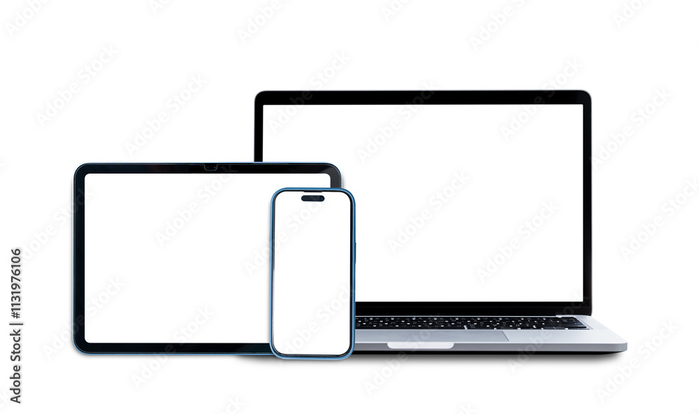 Canvas Prints set of smart devices smartphone, tablet and laptop with blank screen isolated on white background, c