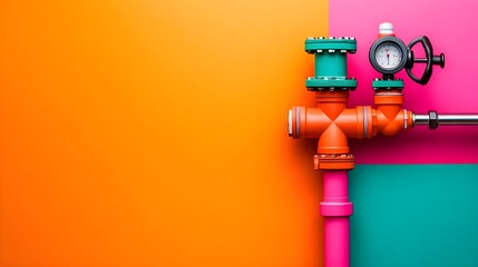 colorful industrial pipe & gauge design - bold colors & minimalism