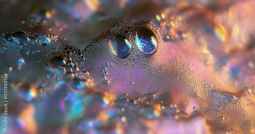 Poster Iridescent Fabric Texture with Glowing Wet Highlights and Color Changing Sparkles on Rough Silver Background