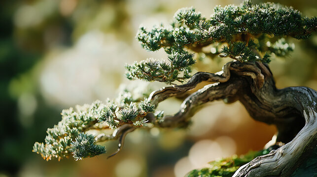 Close-up of bonsai plant showcasing intricate branches and leaves 