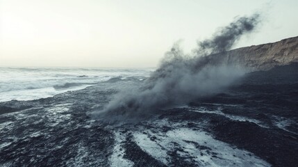 Naklejka premium Volcanic Eruption on a Rugged Coastline