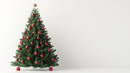 Fototapeta premium A traditional 3D-rendered Christmas tree with red and green decorations, isolated on a clean white surface
