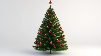 Fototapeta premium A traditional 3D-rendered Christmas tree with red and green decorations, isolated on a clean white surface