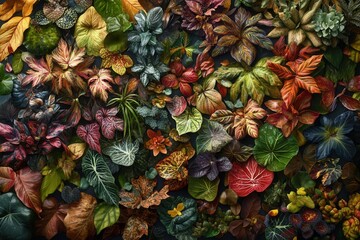 Obraz premium A vibrant collage of diverse leaves and plants.