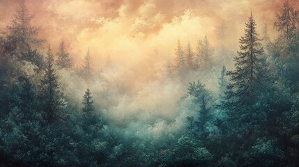 Fototapeta premium Misty Sunrise in a Magical Forest: A Serene Landscape