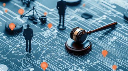 Navigating a digital map to a courthouse low-resolution route guide for legal professionals urban setting interactive content