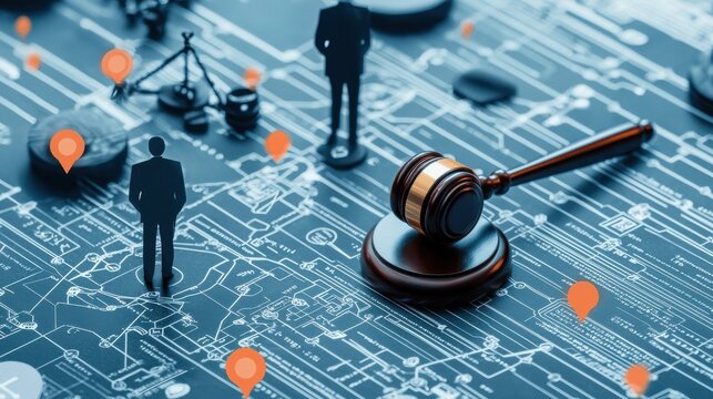 Navigating a digital map to a courthouse low-resolution route guide for legal professionals urban setting interactive content