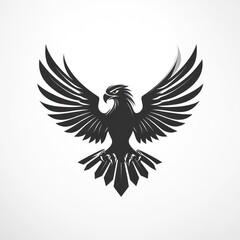 Fototapeta premium Majestic black eagle with wings spread wide, perched on a stylized rock.