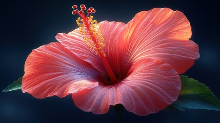 hyper-realistic hibiscus flower vibrant red close-up detailed petals illuminated texture nature