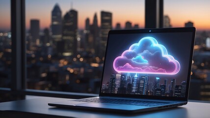 Cloud Computing over Cityscape at Dusk