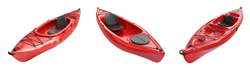 Three red kayaks showcasing sleek design and functionality