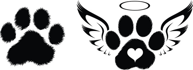 Set of memorial footprint of pet's paw, vector illustration.