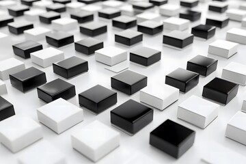 Obraz premium Abstract Background of Black and White Square Boxes in a Pattern, Creating a Modern Aesthetic for Design Projects, Marketing Materials, and Art Displays