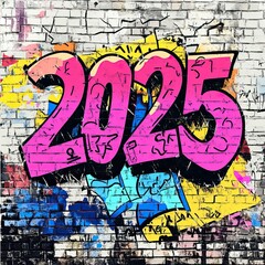 Obraz premium Graffiti-Style Vibrant ‘2025’ Typography for New Year Celebrations, 2031 Typography and Designs, New Year's day, New Year's Eve