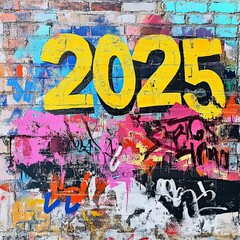 Fototapeta premium Graffiti-Style Vibrant ‘2025’ Typography for New Year Celebrations, 2031 Typography and Designs, New Year's day, New Year's Eve