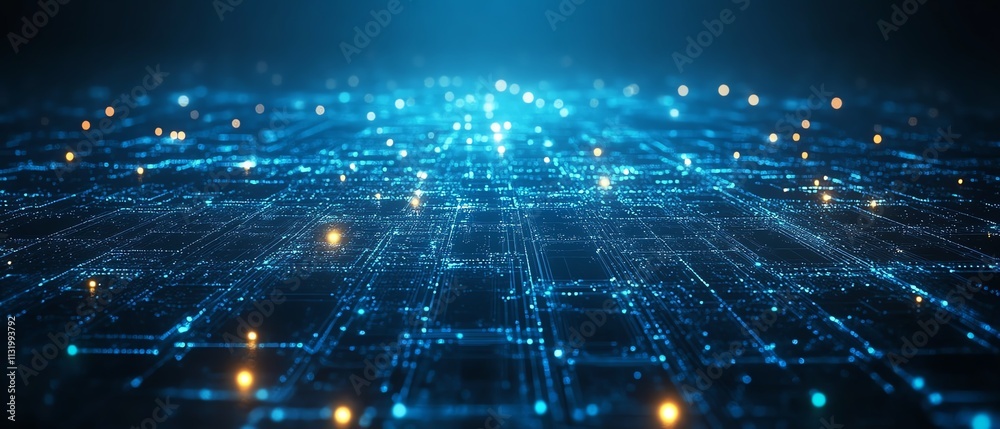 Aufkleber an abstract blue network with glowing points, creating an interconnected web of digital lines and no