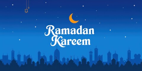 Ramadan Kareem - Cityscape Under Crescent Moon and Stars