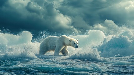 Fototapeta premium Majestic Polar Bear in Turbulent Ocean Waves