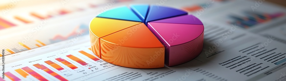 Fototapete a creative 3d pie chart with gradient colors, set on a professional financial report background ador