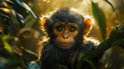 Fototapeta premium Adorable Baby Chimpanzee in the Jungle