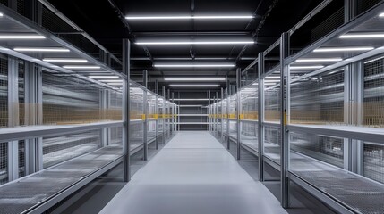 Fototapeta premium Modern Industrial Storage Space with Metal Shelving