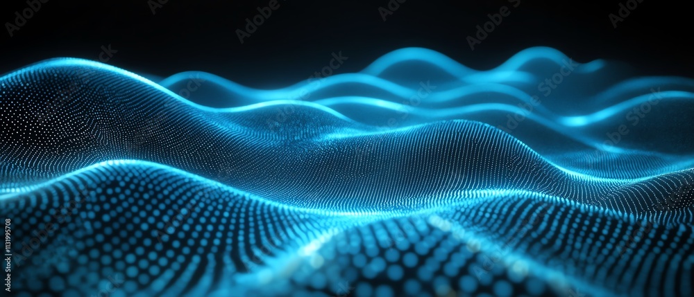 Leinwandbilder A hightech abstract blue network with radiant points, connected by smooth lines, symbolizing digital data flow and connectivity