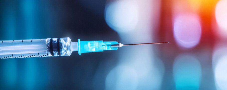 Closeup of a syringe being filled with a clear liquid, vaccination, medical supplies, detailed precision