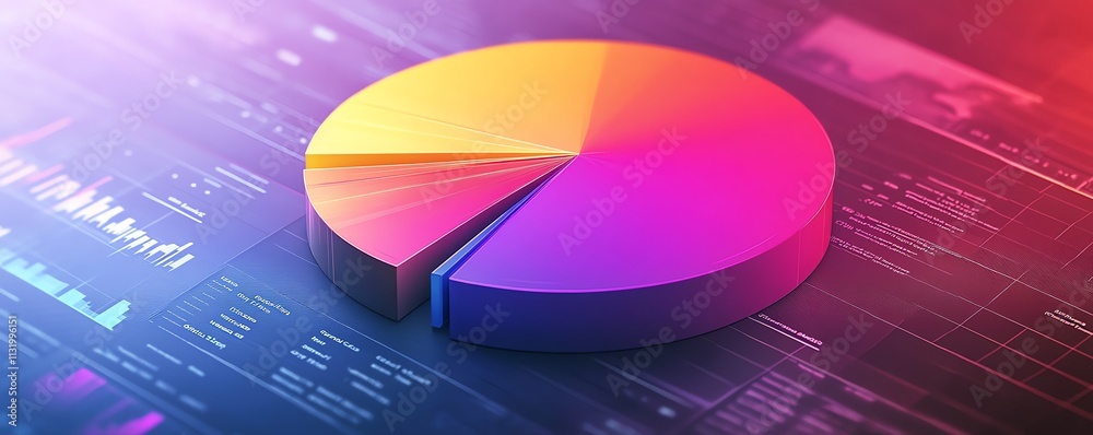 Leinwandbilder a realistic 3d pie chart with vibrant segments, placed on a detailed financial report background fil