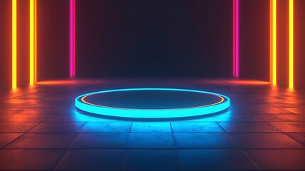 Futuristic Minimalist Stage with Neon Lights
