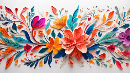 Fototapeta premium Colorful Mexican Floral Pattern on a White Background