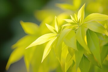 Fototapeta premium Bright green leaves in soft sunlight.