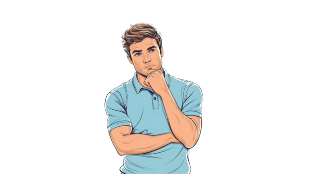 Young Man in Thoughtful Pose: Perfect Illustration for Decision-Making Concepts and Related Themes